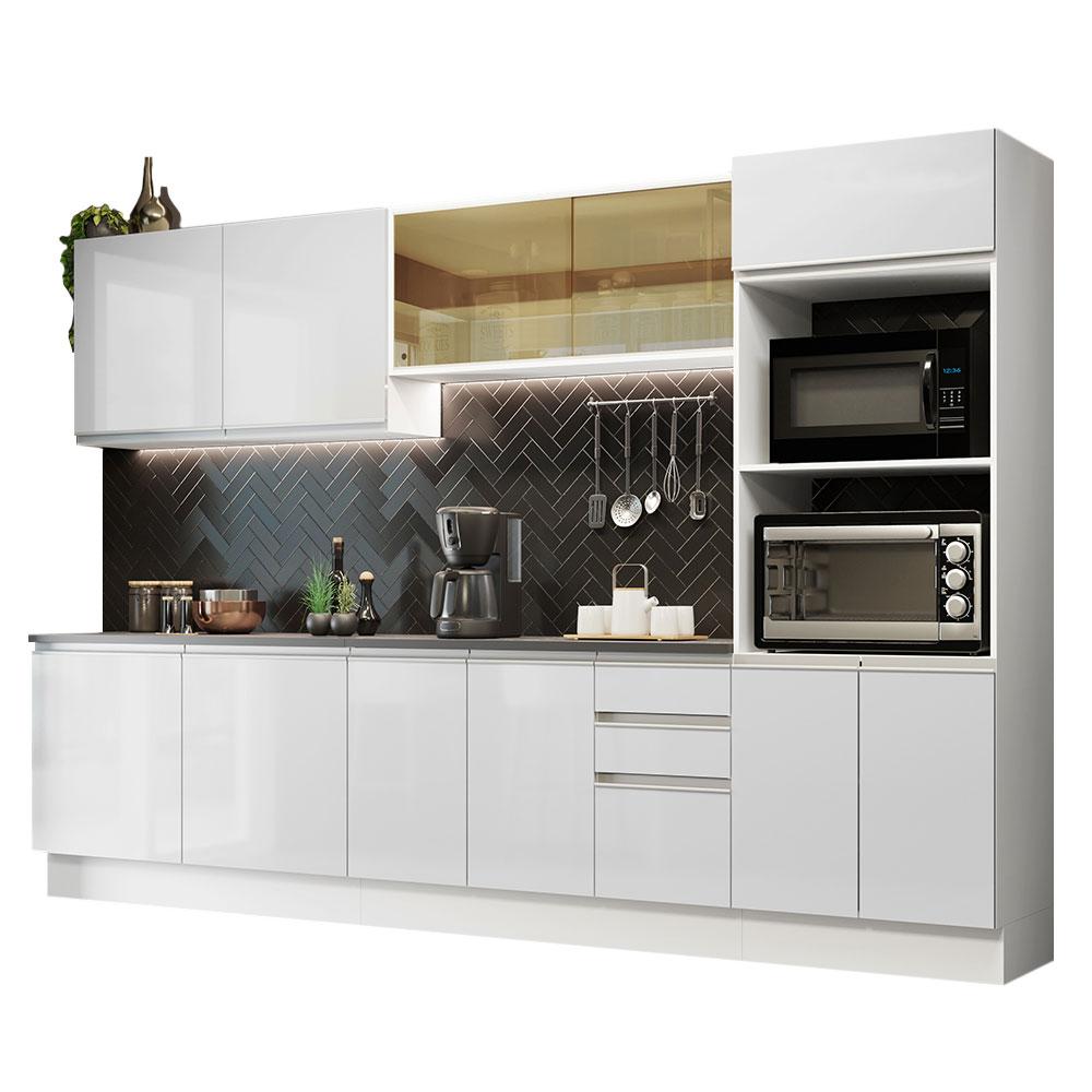 Cozinha Completa 100% MDF Madesa Acordes 310001 com Armário e Balcão - Frentes Branco Brilho