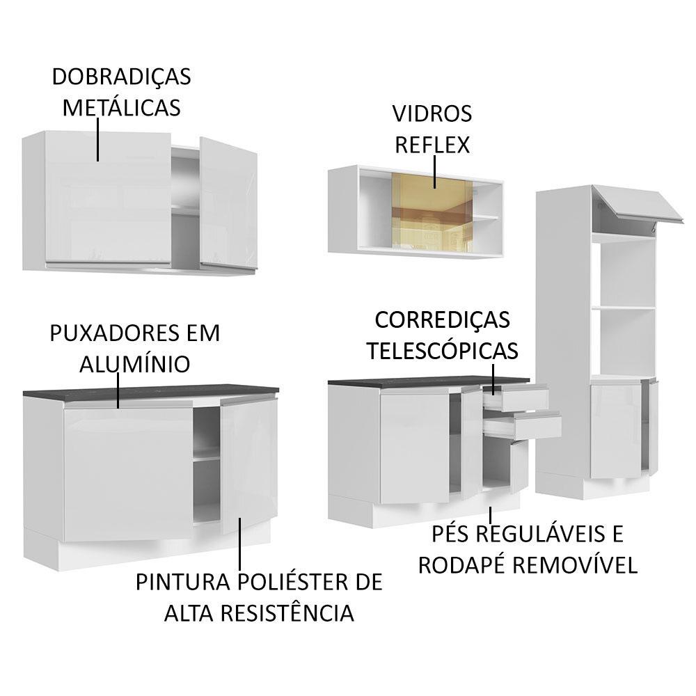 Cozinha Completa 100% MDF Madesa Acordes 310001 com Armário e Balcão - Frentes Branco Brilho