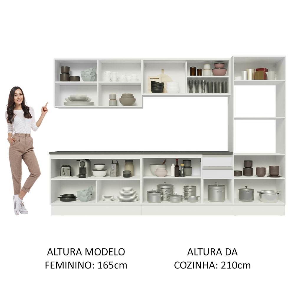 Cozinha Completa 100% MDF Madesa Acordes 310001 com Armário e Balcão - Frentes Branco Brilho