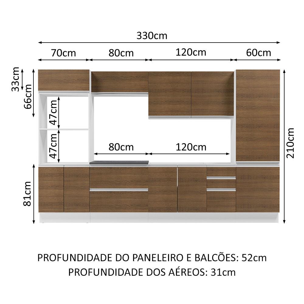 Cozinha Completa 100% MDF Madesa Acordes 330005 com Armário e Balcão - Branco/Rustic
