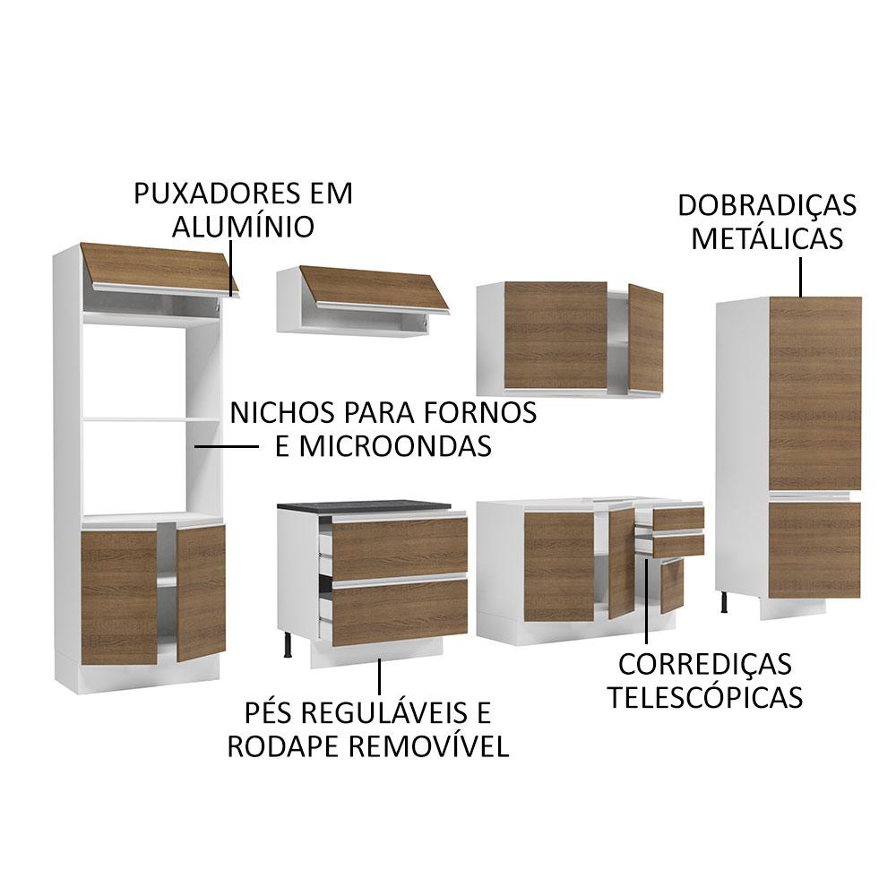 Cozinha Completa 100% MDF Madesa Acordes 330005 com Armário e Balcão - Branco/Rustic