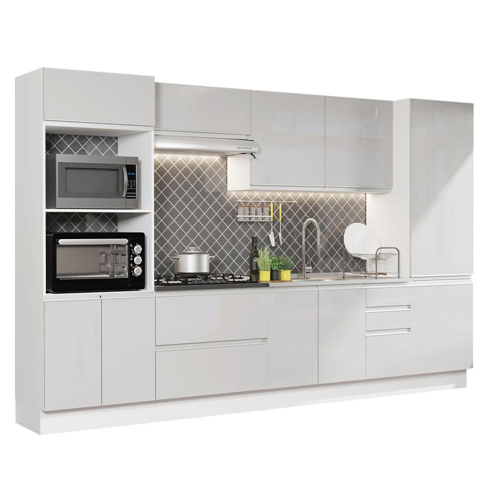 Cozinha Completa 100% MDF Madesa Acordes 330005 com Armário e Balcão - Frentes Branco Brilho