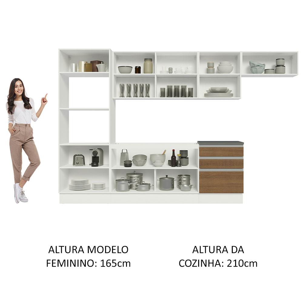 Cozinha Completa 100% MDF Madesa Acordes 330006 com Armário e Balcão - Branco/Rustic