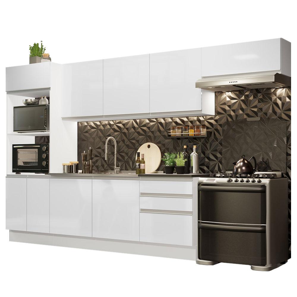 Cozinha Completa 100% MDF Madesa Acordes 330006 com Armário e Balcão - Frentes Branco Brilho