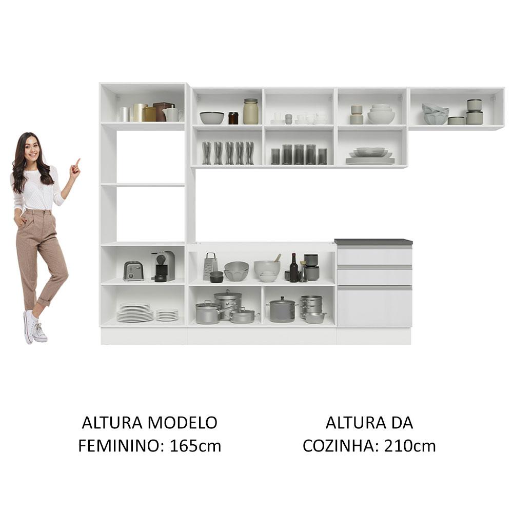 Cozinha Completa 100% MDF Madesa Acordes 330006 com Armário e Balcão - Frentes Branco Brilho