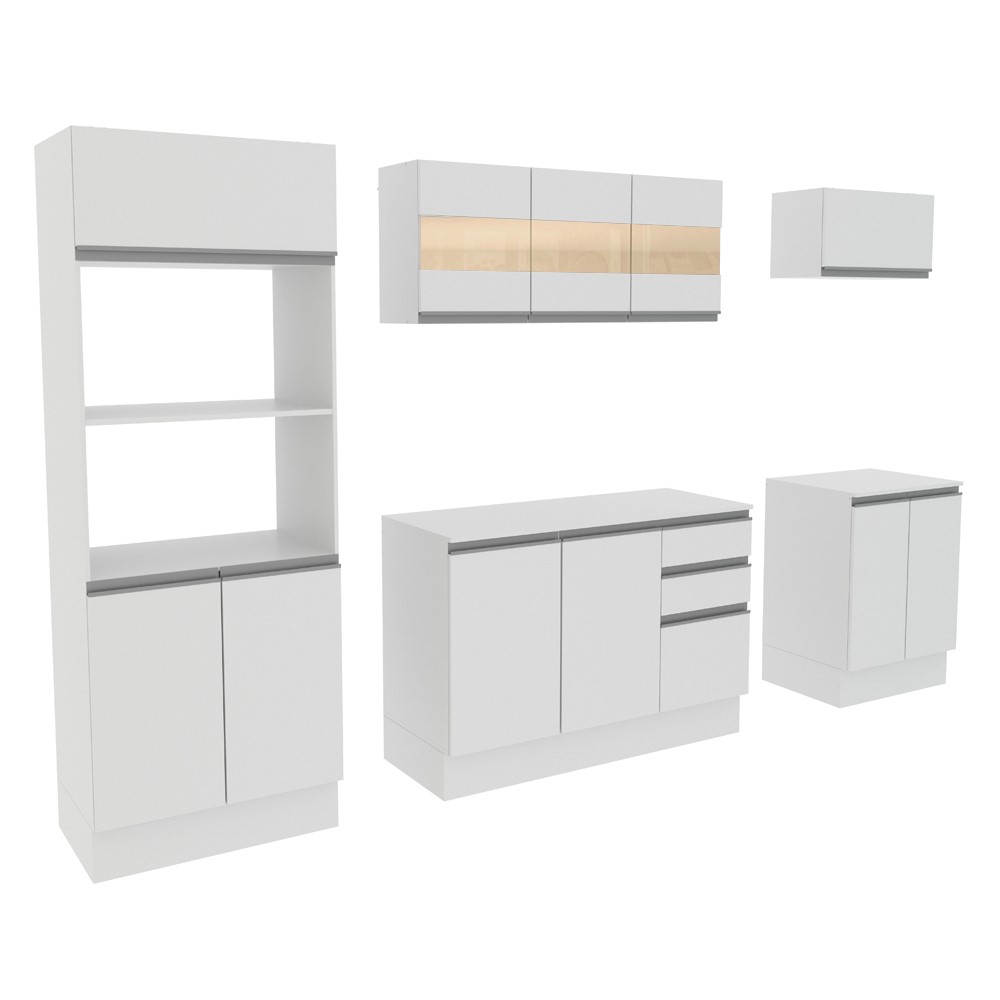 Cozinha Completa 100% MDF Madesa Smart 250 cm Modulada Com Balcão e Tampo