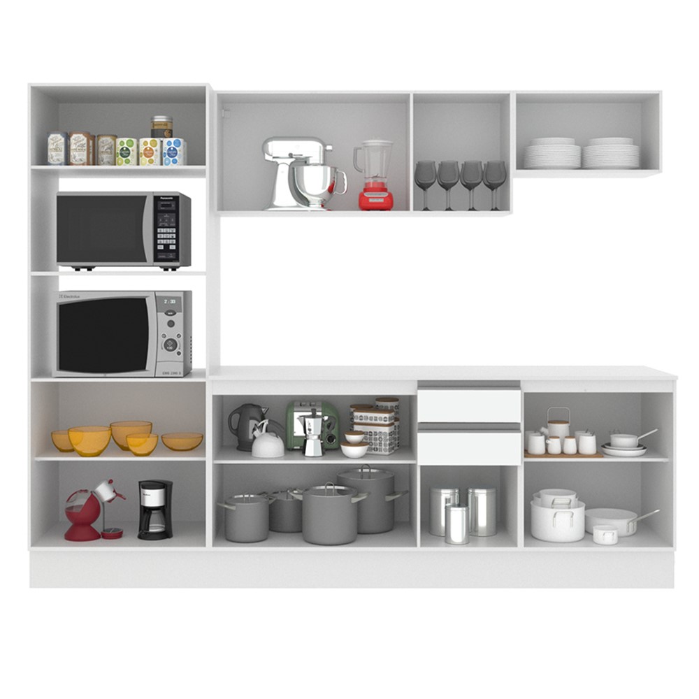 Cozinha Completa 100% MDF Madesa Smart 250 cm Modulada Com Balcão e Tampo
