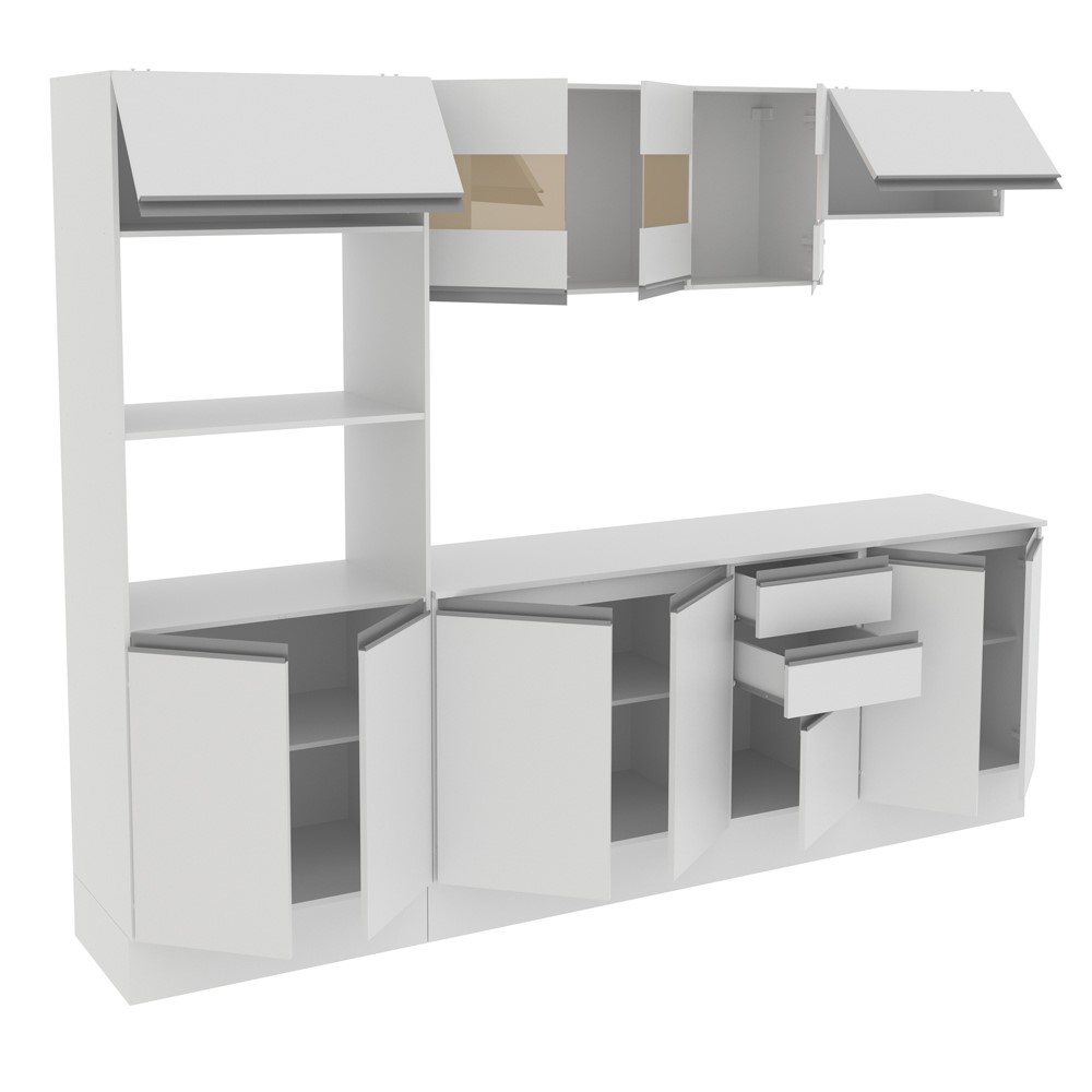 Cozinha Completa 100% MDF Madesa Smart 250 cm Modulada Com Balcão e Tampo