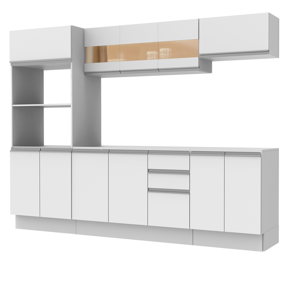 Cozinha Completa 100% MDF Madesa Smart 250 cm Modulada Com Balcão e Tampo