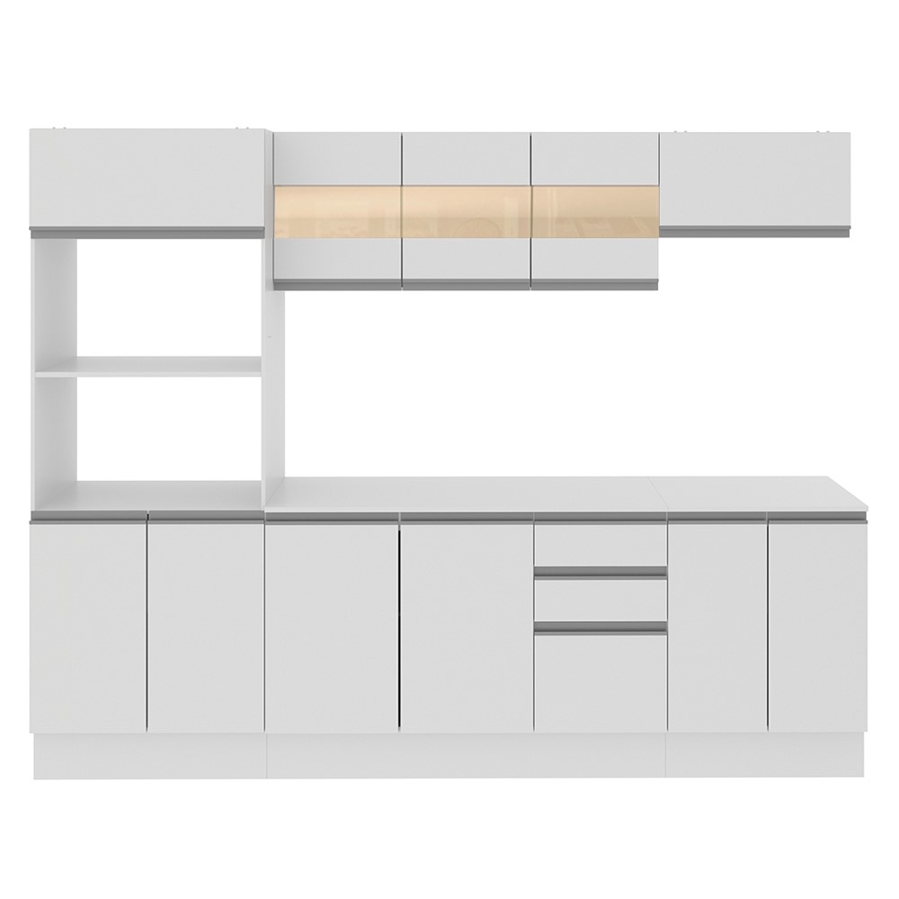 Cozinha Completa 100% MDF Madesa Smart 250 cm Modulada Com Balcão e Tampo
