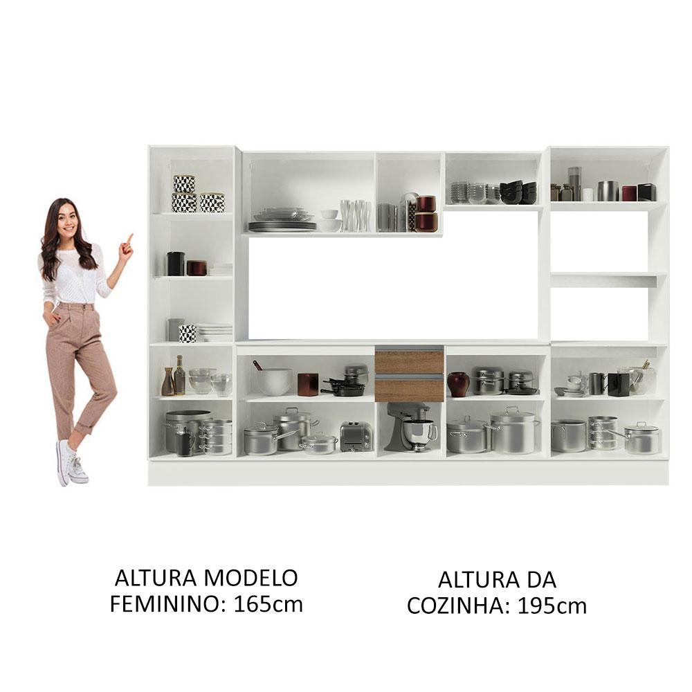 Cozinha Completa 100% MDF Madesa Smart 300 cm Modulada Com Armário e Balcão - Branco/Rustic/Crema