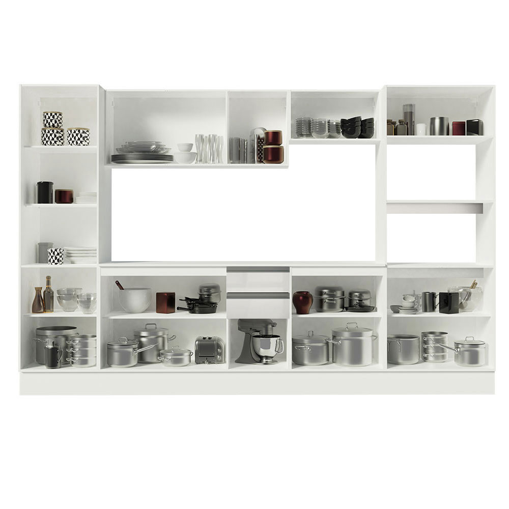 Cozinha Completa 100% MDF Madesa Smart 300 cm Modulada Com Armário, Balcão e Tampo - Frentes Branco Brilho