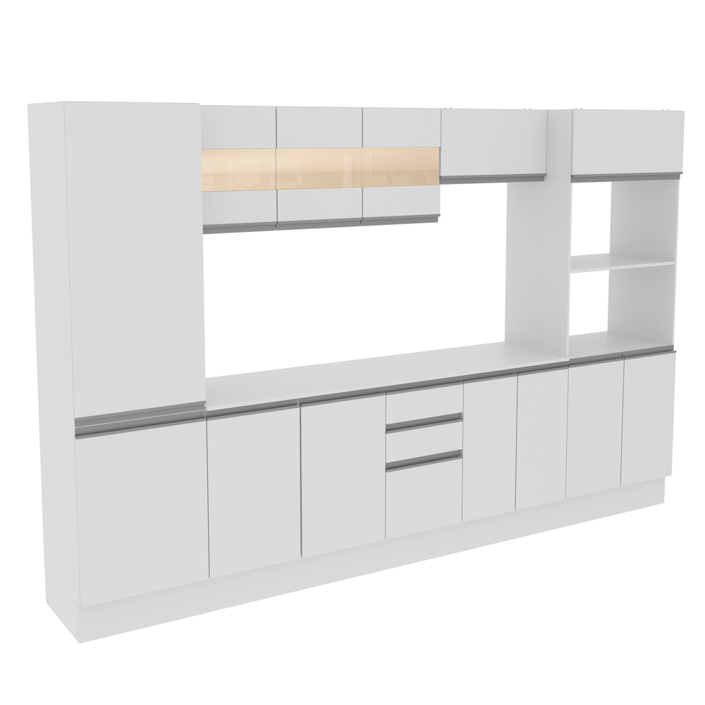 Cozinha Completa 100% MDF Madesa Smart 300 cm Modulada Com Armário, Balcão e Tampo