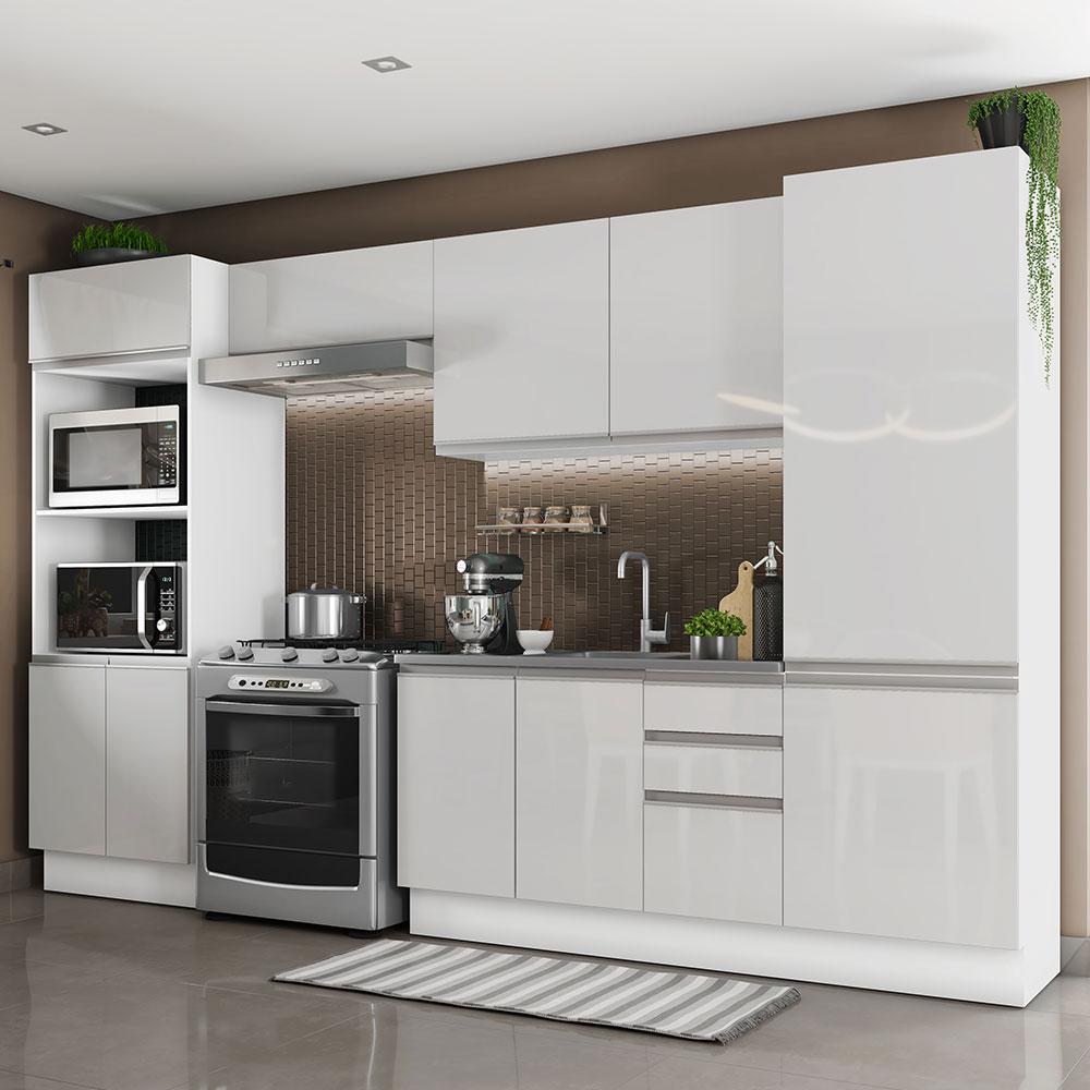 Cozinha Completa Madesa 100% MDF Acordes 2 Gavetas 11 Portas Branco Brilho (Sem Tampo e Pia)