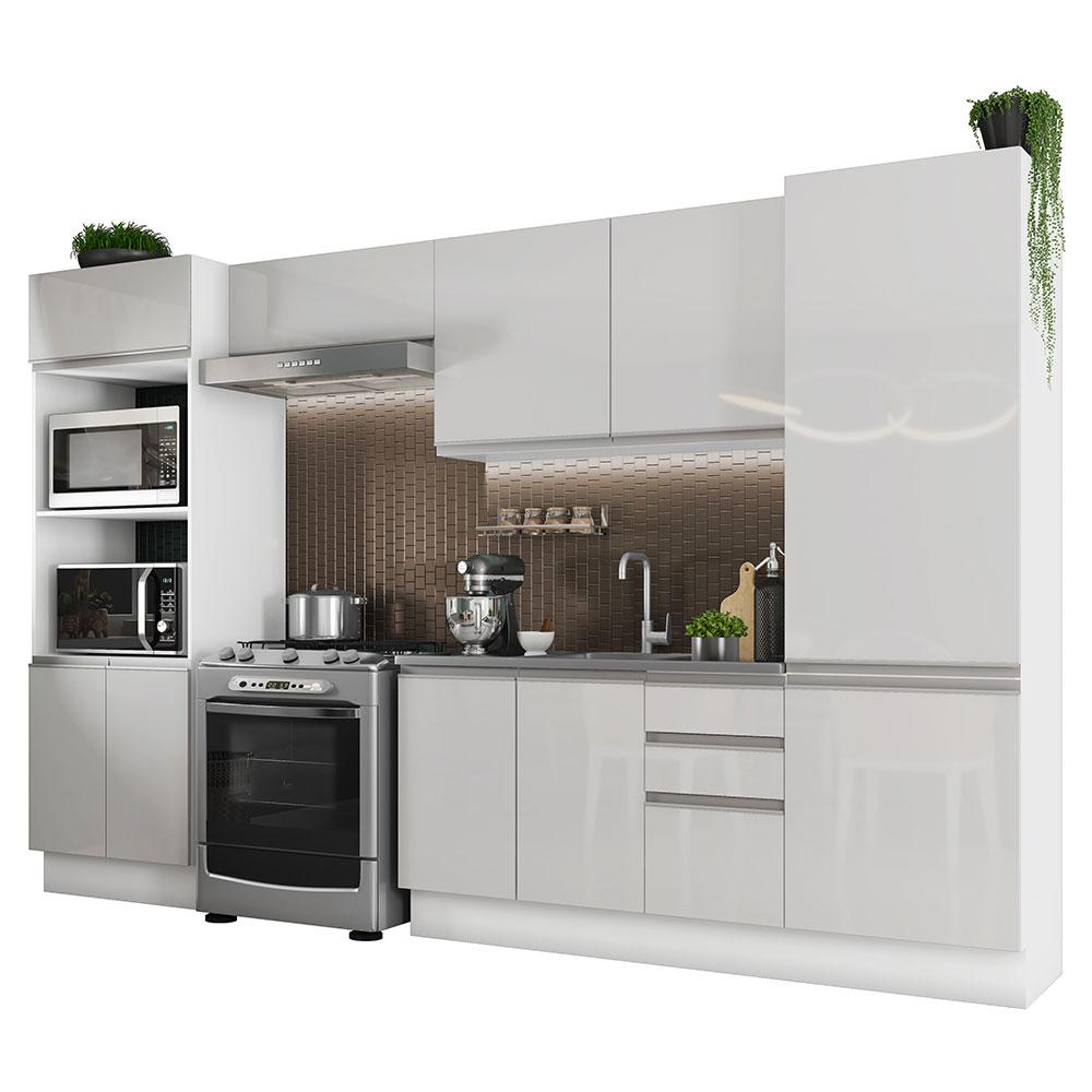 Cozinha Completa Madesa 100% MDF Acordes 2 Gavetas 11 Portas Branco Brilho (Sem Tampo e Pia)