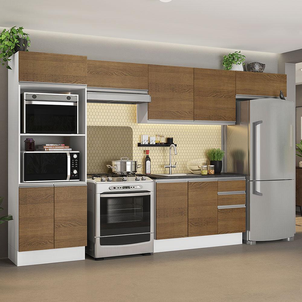 Cozinha Completa Madesa 100% MDF Acordes Com Armário e Balcão - Rustic/Branco