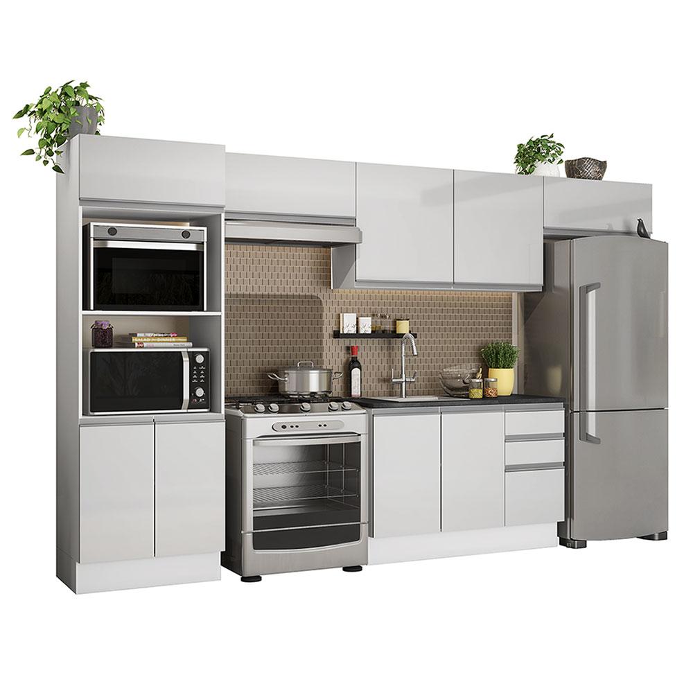 Cozinha Completa Madesa 100% MDF Acordes Com Armário e Balcão Portas Branco Brilho