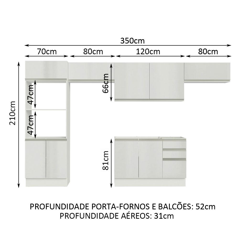 Cozinha Completa Madesa 100% MDF Acordes Com Armário e Balcão Portas Branco Brilho