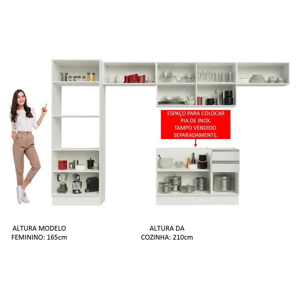 Cozinha Completa Madesa 100% MDF Acordes Com Armário e Balcão Portas Branco Brilho