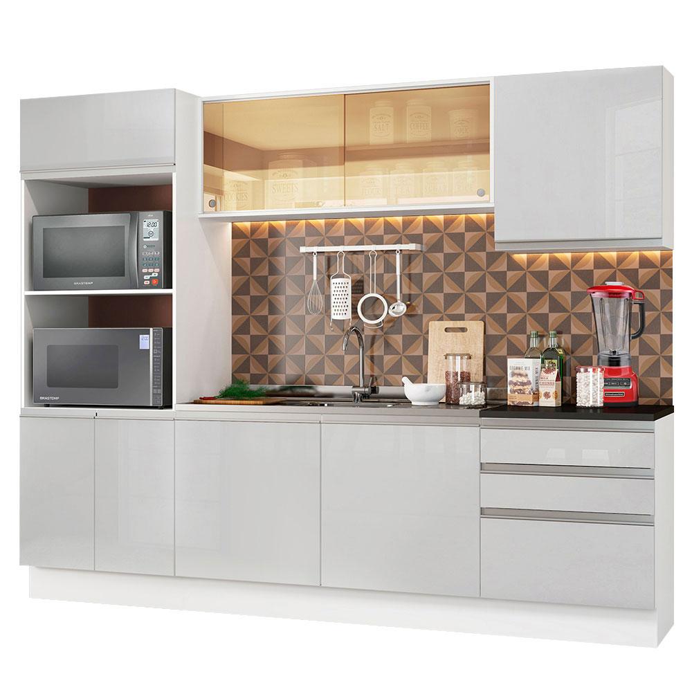Cozinha Completa Madesa 100% MDF Acordes com Armário e Balcão Portas Branco Brilho (Sem Tampo e Pia)
