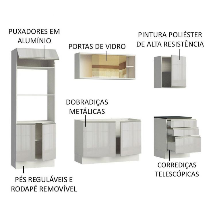 Cozinha Completa Madesa 100% MDF Acordes de Canto Portas Branco Brilho (Sem  Tampo e Pia)