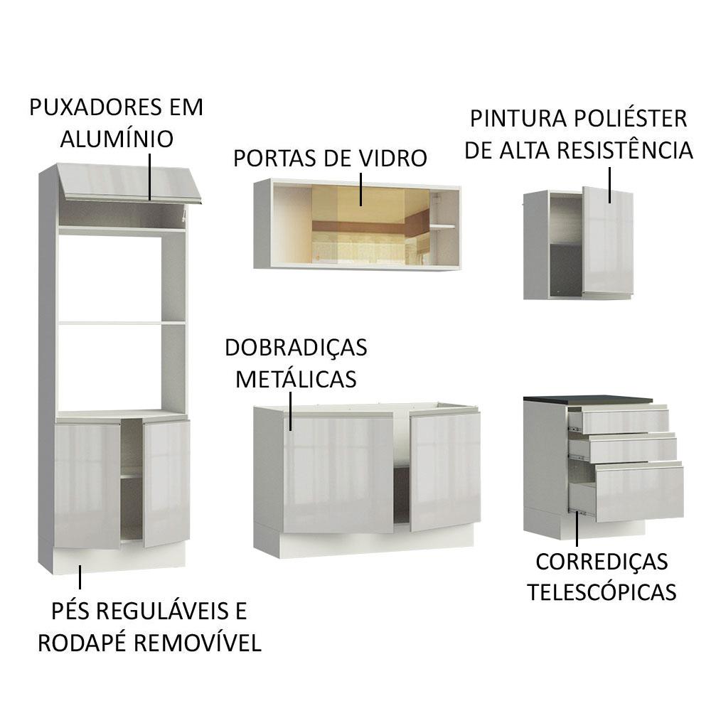 Cozinha Completa Madesa 100% MDF Acordes com Armário e Balcão Portas Branco Brilho (Sem Tampo e Pia)
