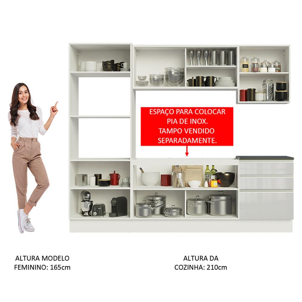 Cozinha Completa Madesa 100% MDF Acordes com Armário e Balcão Portas Branco Brilho (Sem Tampo e Pia)