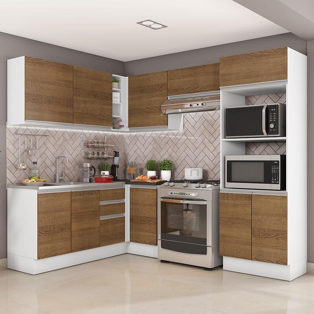 Cozinha Completa Madesa 100% MDF Acordes de Canto (Sem Tampo e Pia) - Rustic/Branco