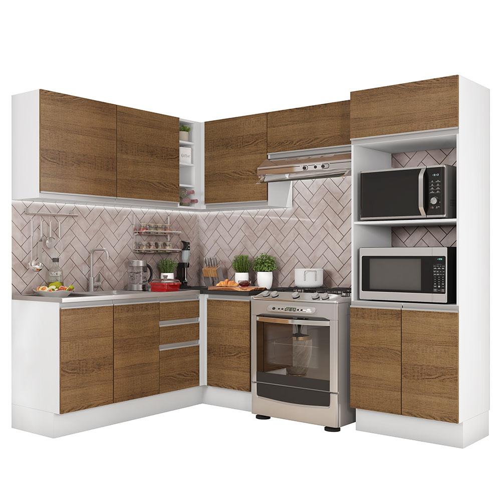 Cozinha Completa Madesa 100% MDF Acordes de Canto (Sem Tampo e Pia) - Rustic/Branco