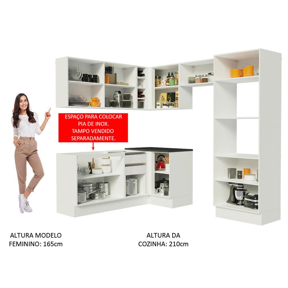 Cozinha Completa Madesa 100% MDF Acordes de Canto Portas Branco Brilho (Sem Tampo e Pia)