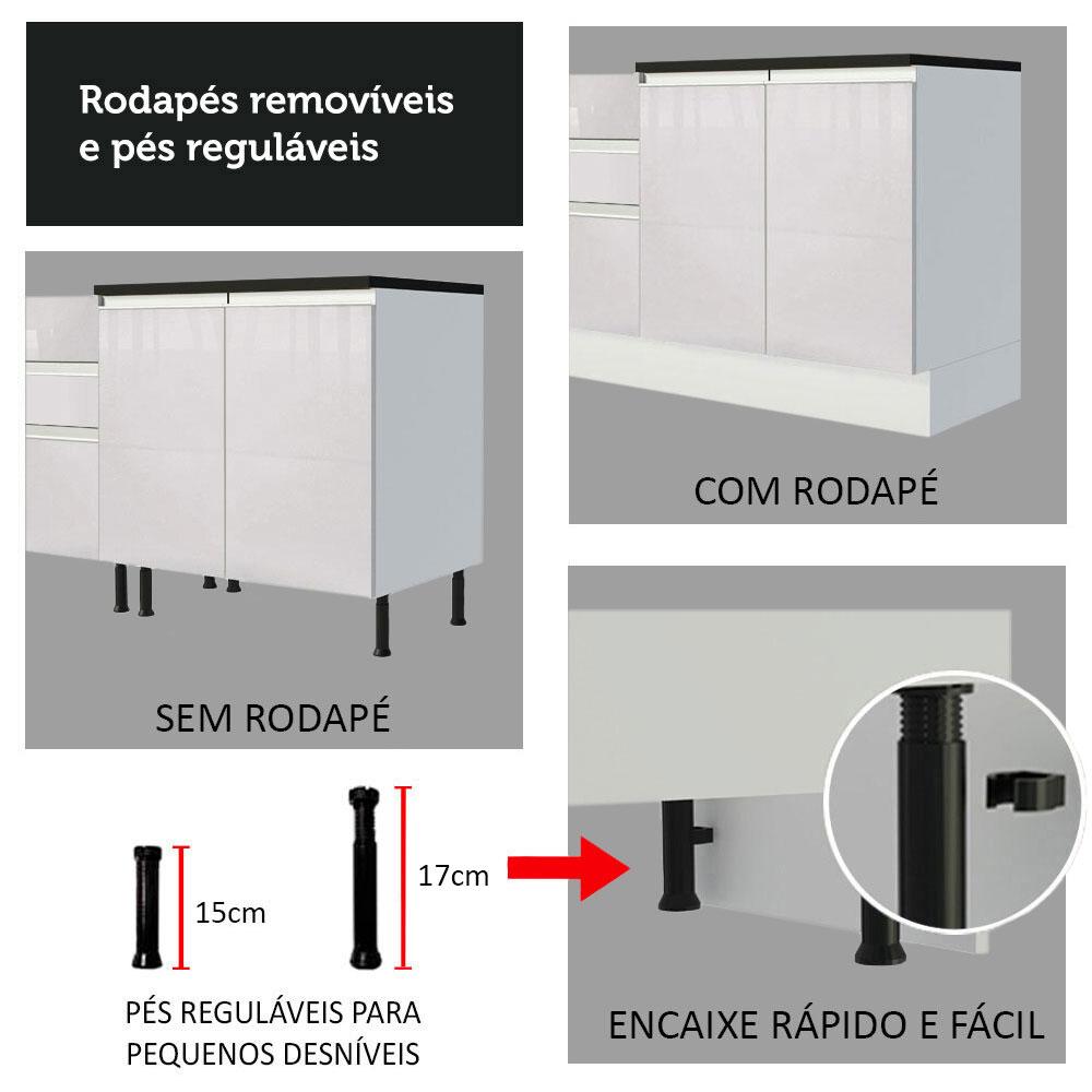 Cozinha Completa Madesa 100% MDF Acordes de Canto Portas Branco Brilho (Sem Tampo e Pia)