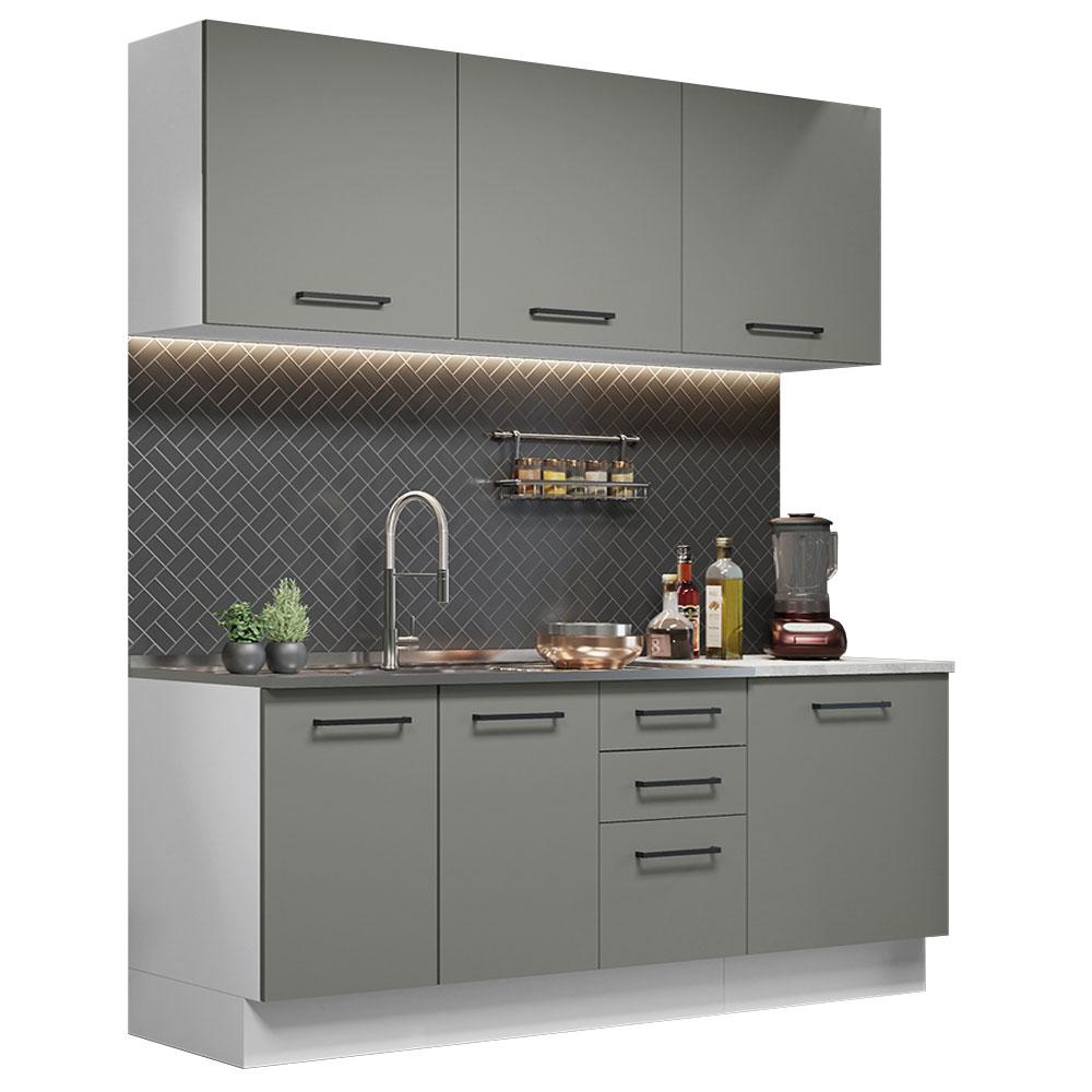 Cozinha Completa Madesa Agata 180001 com Armário e Balcão (Sem Tampo e Pia) - Branco/Cinza