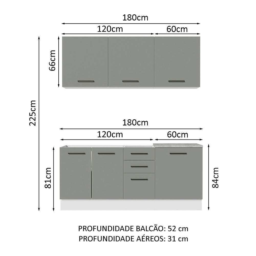 Cozinha Completa Madesa Agata 180001 com Armário e Balcão (Sem Tampo e Pia) - Branco/Cinza