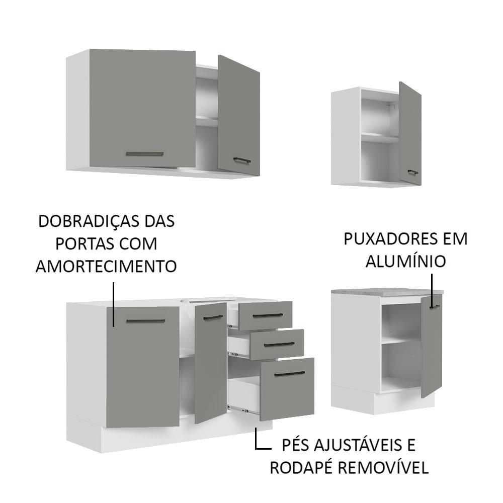 Cozinha Completa Madesa Agata 180001 com Armário e Balcão (Sem Tampo e Pia) - Branco/Cinza
