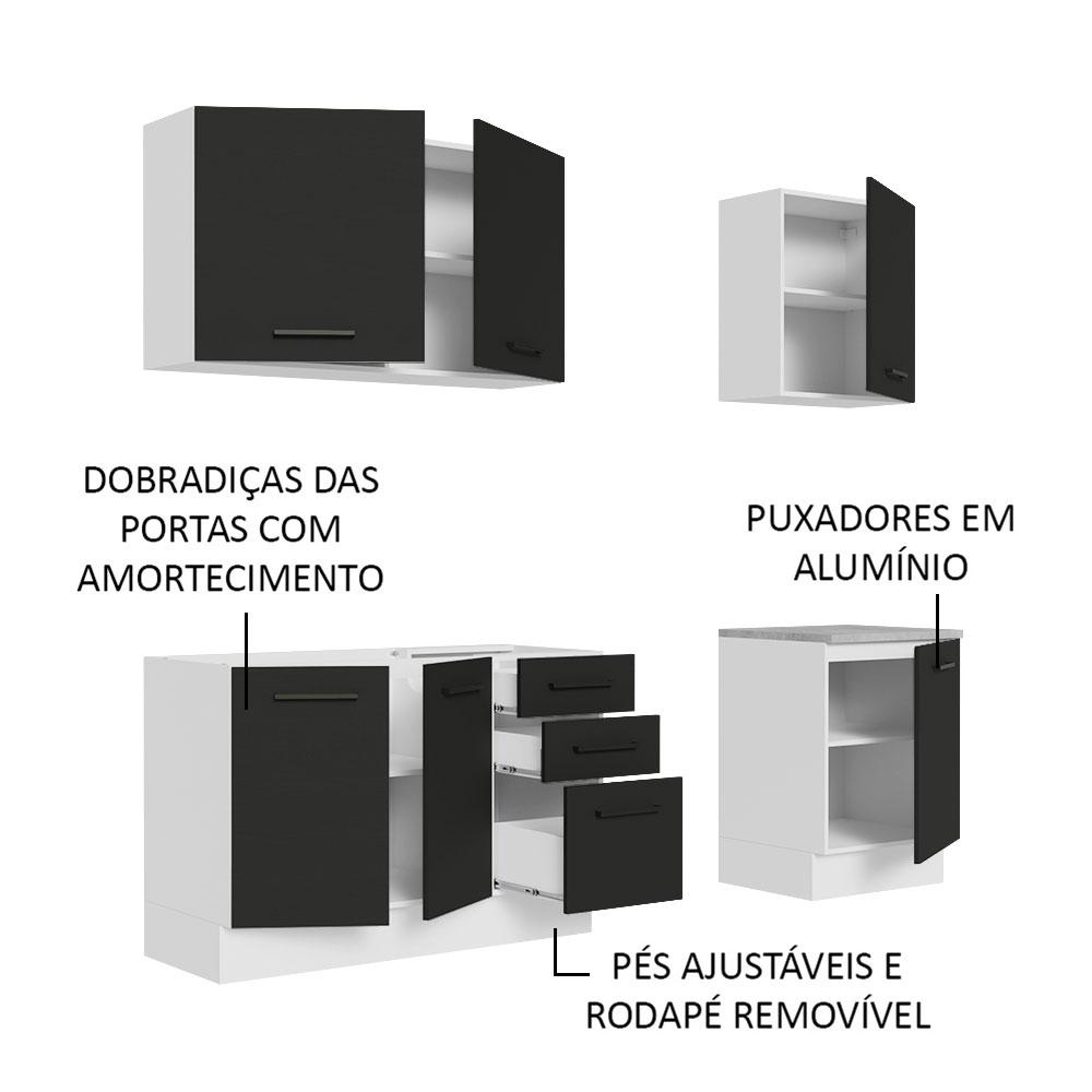 Cozinha Completa Madesa Agata 180001 com Armário e Balcão (Sem Tampo e Pia) - Branco/Preto