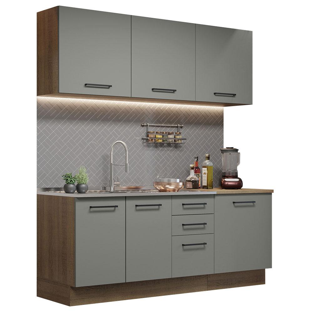 Cozinha Completa Madesa Agata 180001 com Armário e Balcão (Sem Tampo e Pia) - Rustic/Cinza