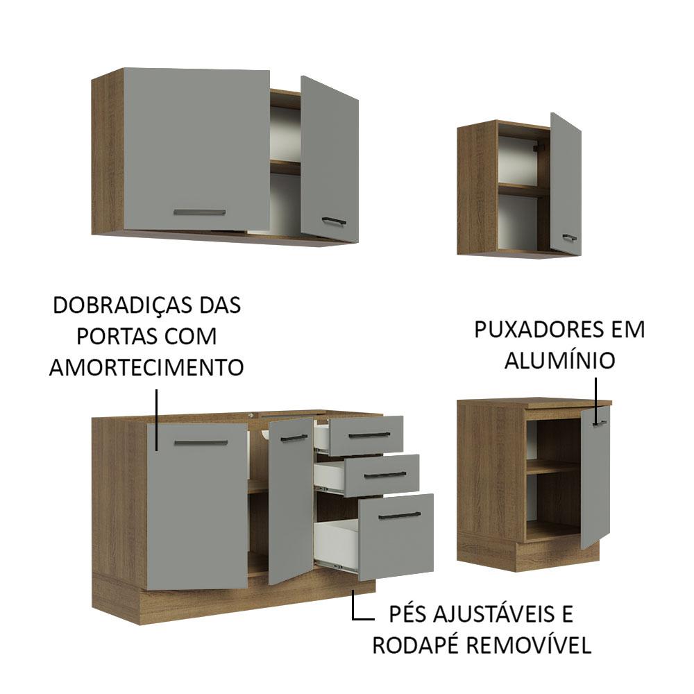 Cozinha Completa Madesa Agata 180001 com Armário e Balcão (Sem Tampo e Pia) - Rustic/Cinza