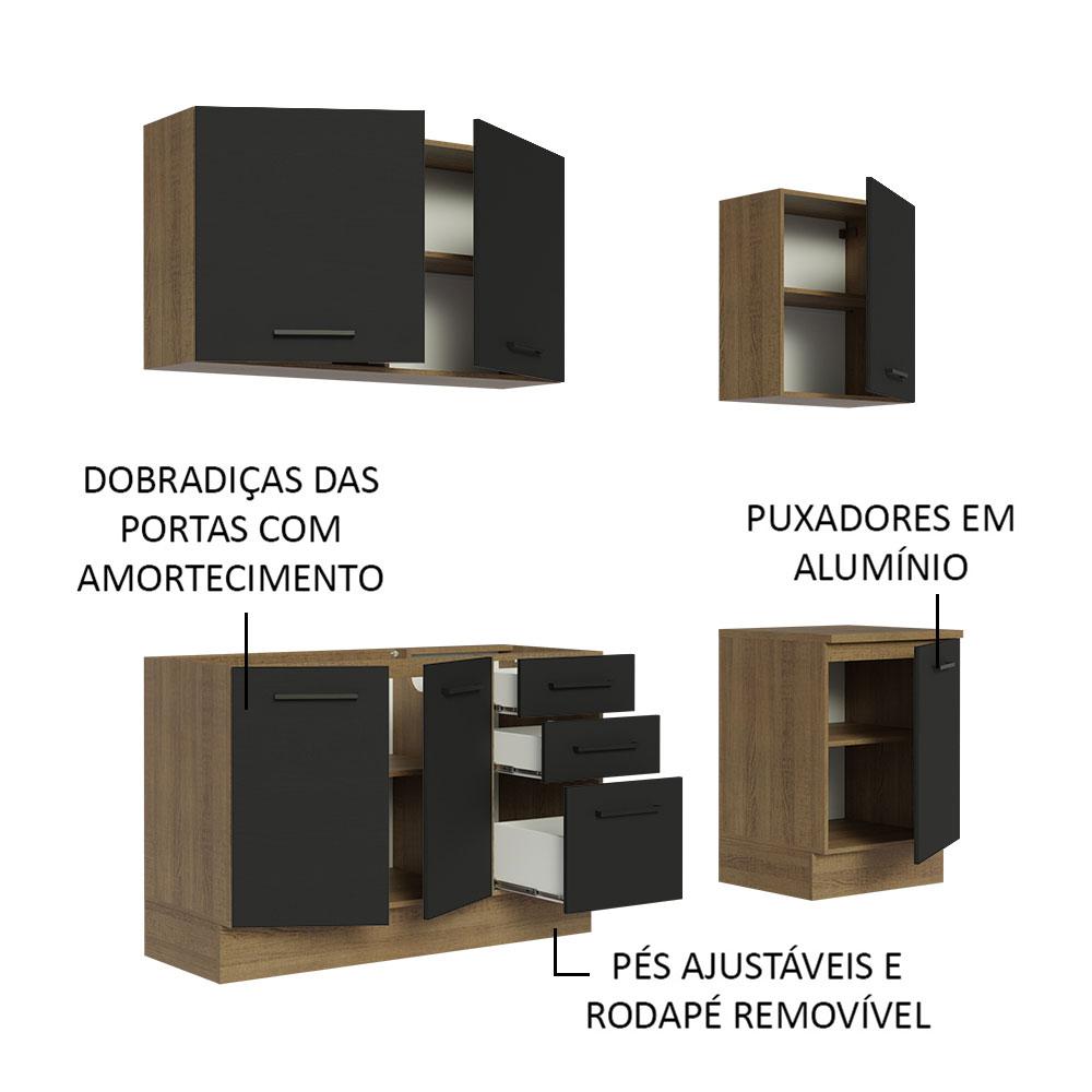 Cozinha Completa Madesa Agata 180001 com Armário e Balcão (Sem Tampo e Pia) - Rustic/Preto