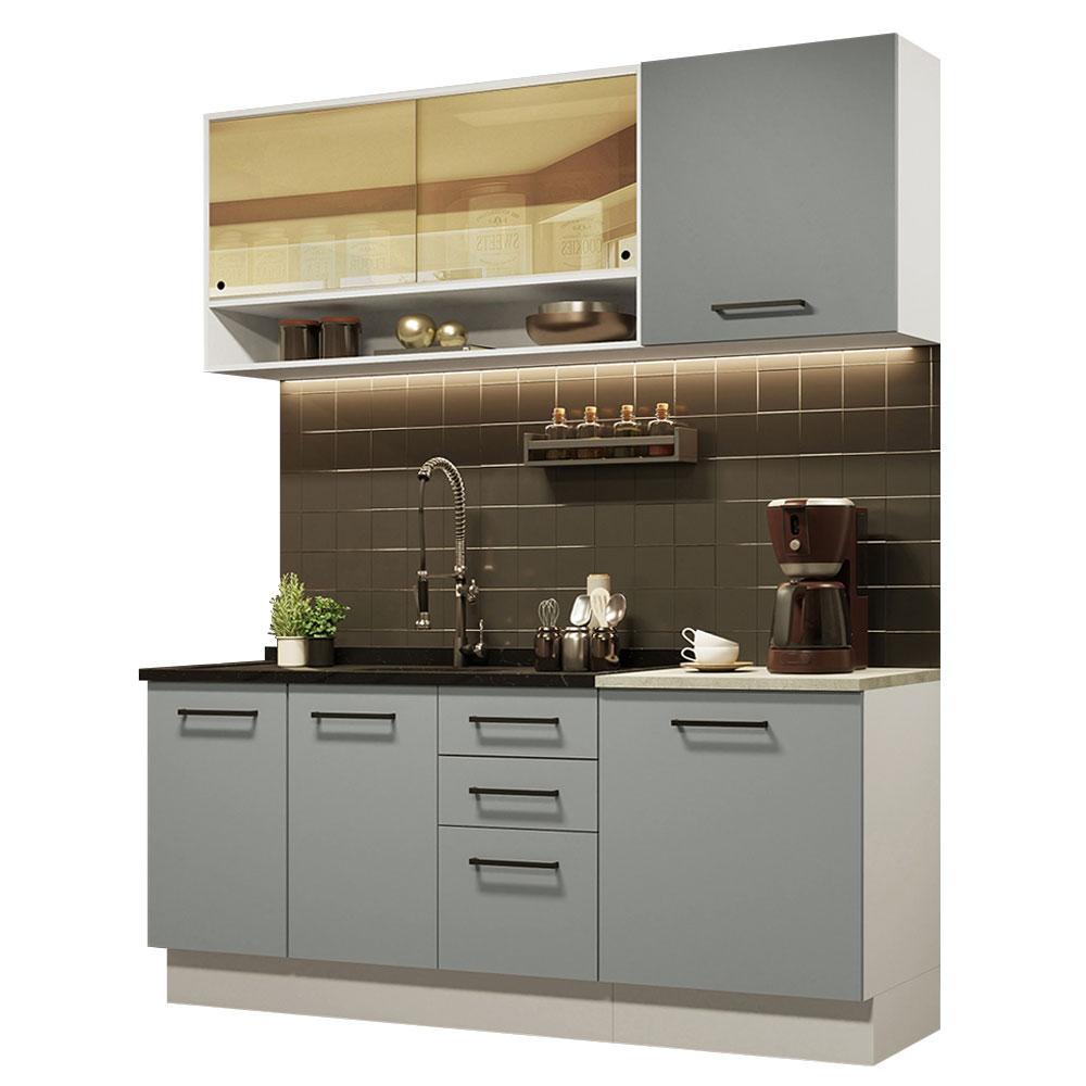 Cozinha Completa Madesa Agata 180002 com Armário e Balcão (Sem Tampo e Pia) - Branco/Cinza