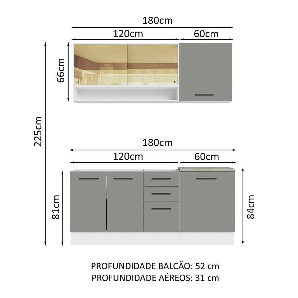 Cozinha Completa Madesa Agata 180002 com Armário e Balcão (Sem Tampo e Pia) - Branco/Cinza