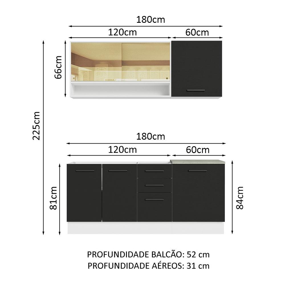 Cozinha Completa Madesa Agata 180002 com Armário e Balcão (Sem Tampo e Pia) - Branco/Preto