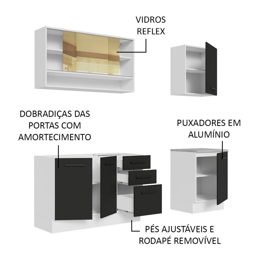 Cozinha Completa Madesa Agata 180002 com Armário e Balcão (Sem Tampo e Pia) - Branco/Preto