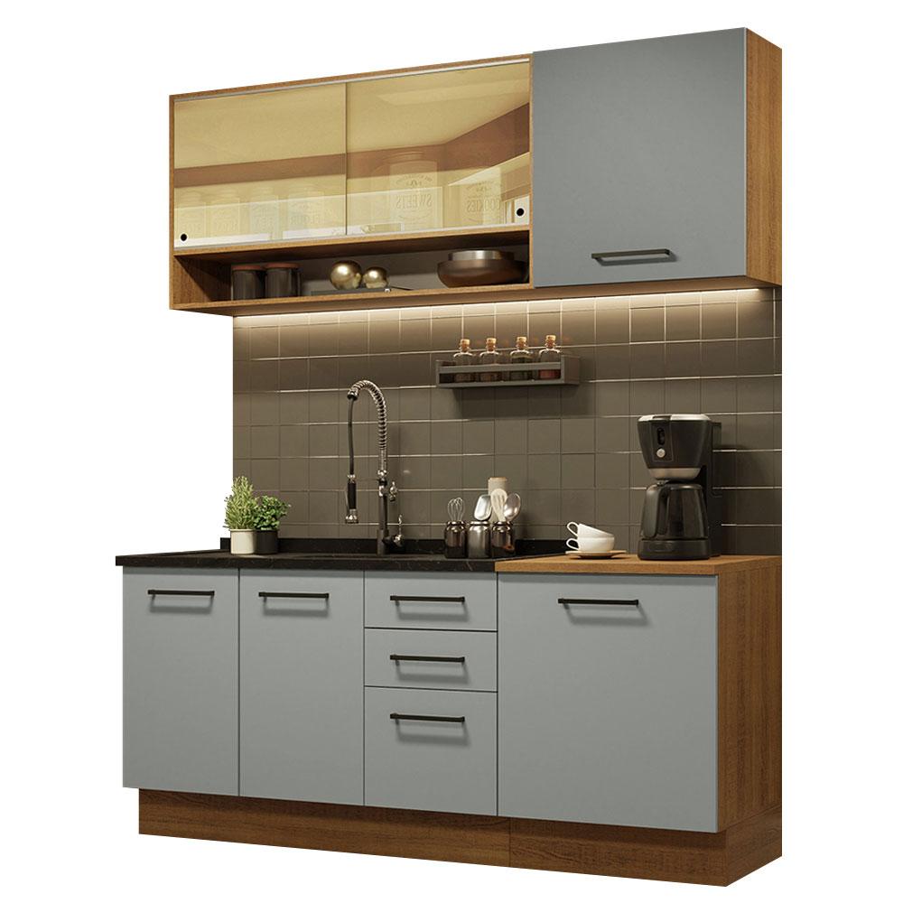 Cozinha Completa Madesa Agata 180002 com Armário e Balcão (Sem Tampo e Pia) - Rustic/Cinza