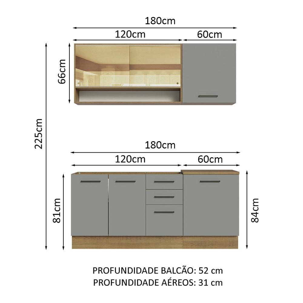 Cozinha Completa Madesa Agata 180002 com Armário e Balcão (Sem Tampo e Pia) - Rustic/Cinza