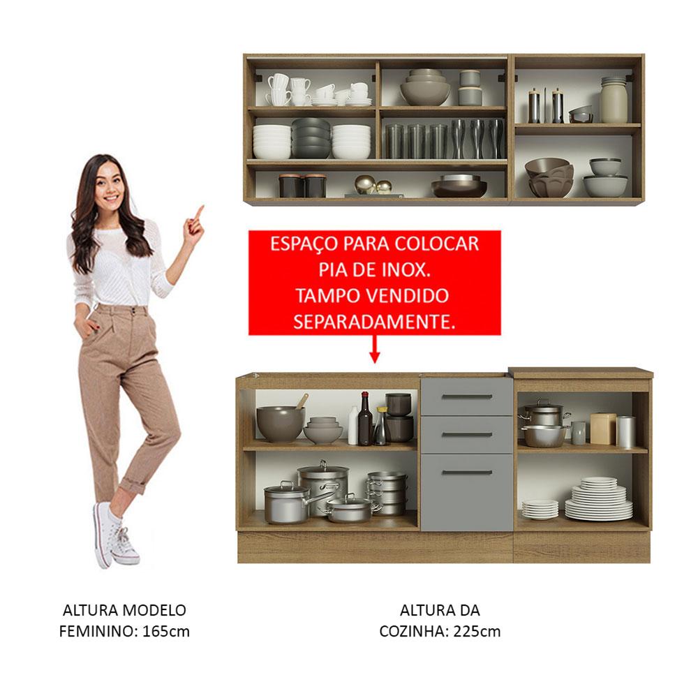 Cozinha Completa Madesa Agata 180002 com Armário e Balcão (Sem Tampo e Pia) - Rustic/Cinza