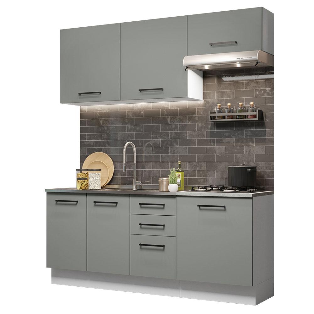 Cozinha Completa Madesa Agata 180003 com Armário e Balcão (Sem Tampo e Pia) - Branco/Cinza