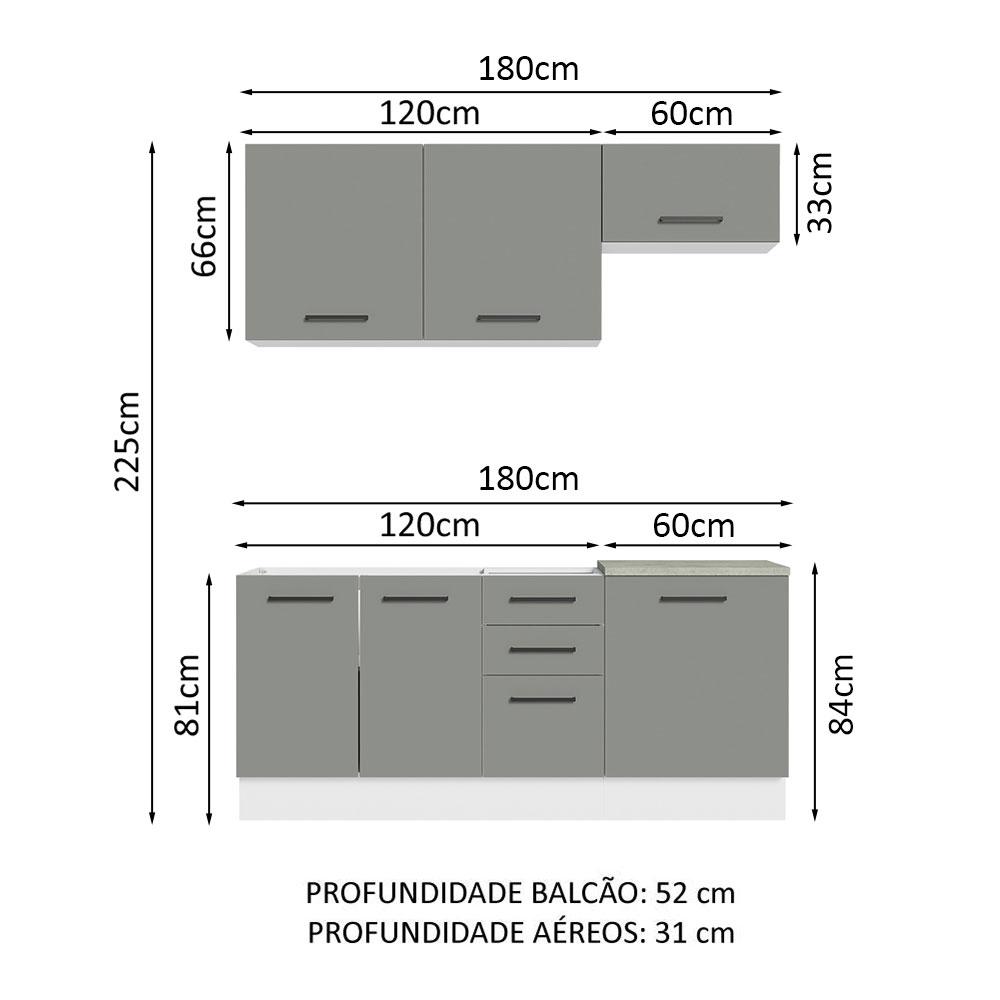 Cozinha Completa Madesa Agata 180003 com Armário e Balcão (Sem Tampo e Pia) - Branco/Cinza