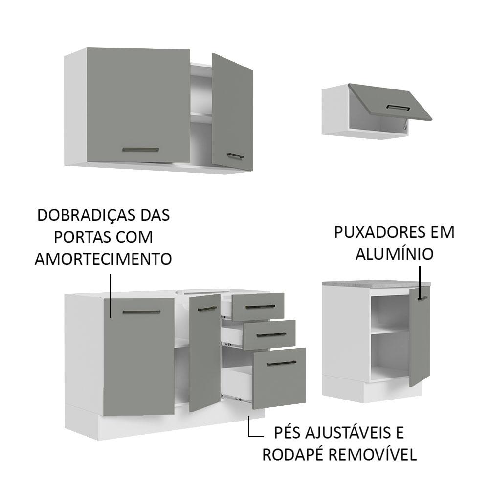 Cozinha Completa Madesa Agata 180003 com Armário e Balcão (Sem Tampo e Pia) - Branco/Cinza