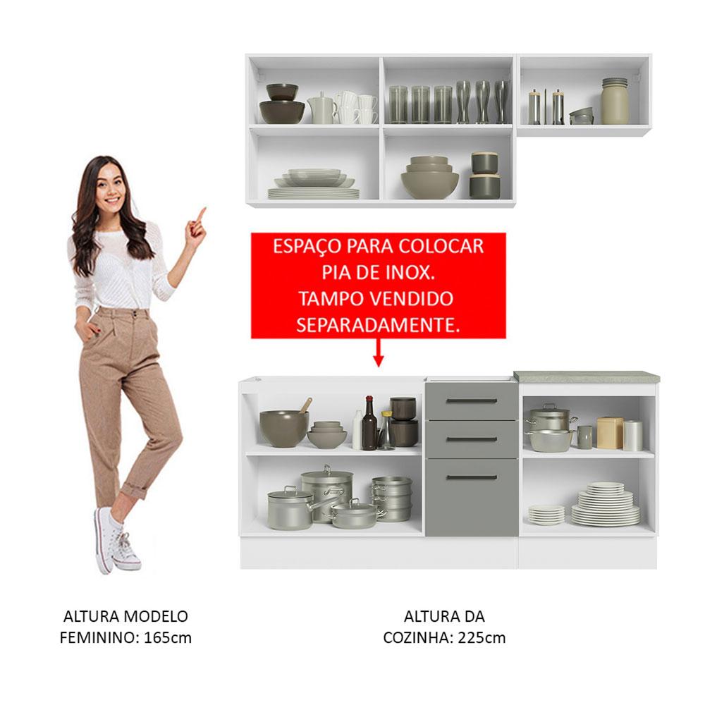 Cozinha Completa Madesa Agata 180003 com Armário e Balcão (Sem Tampo e Pia) - Branco/Cinza