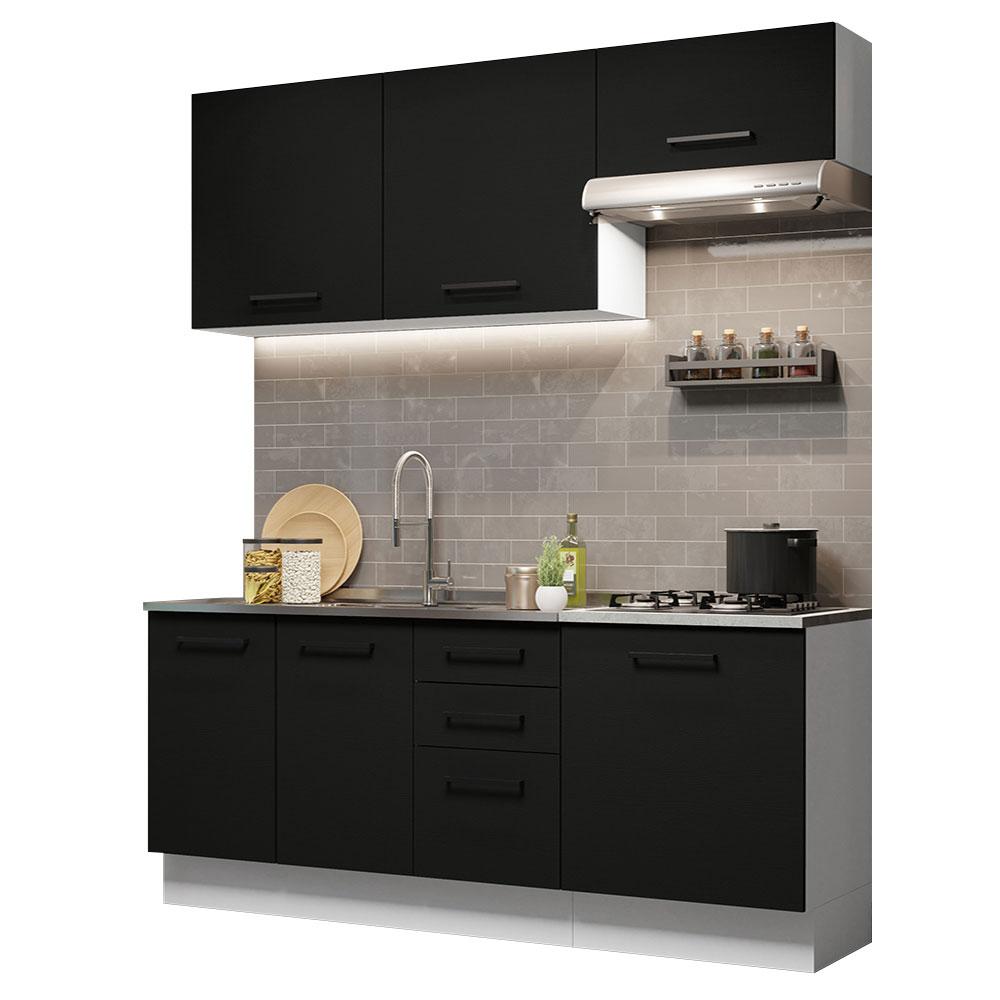 Cozinha Completa Madesa Agata 180003 com Armário e Balcão (Sem Tampo e Pia) - Branco/Preto